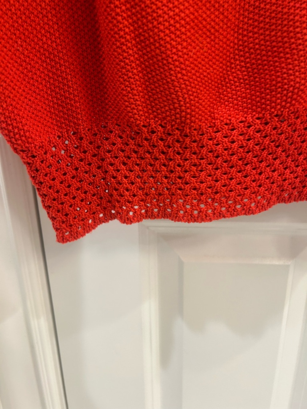 Vintage Tomato Red Embroidered Girl Hat Intarsia Textured Knit Lace Trim Sweater - Picture 7 of 9